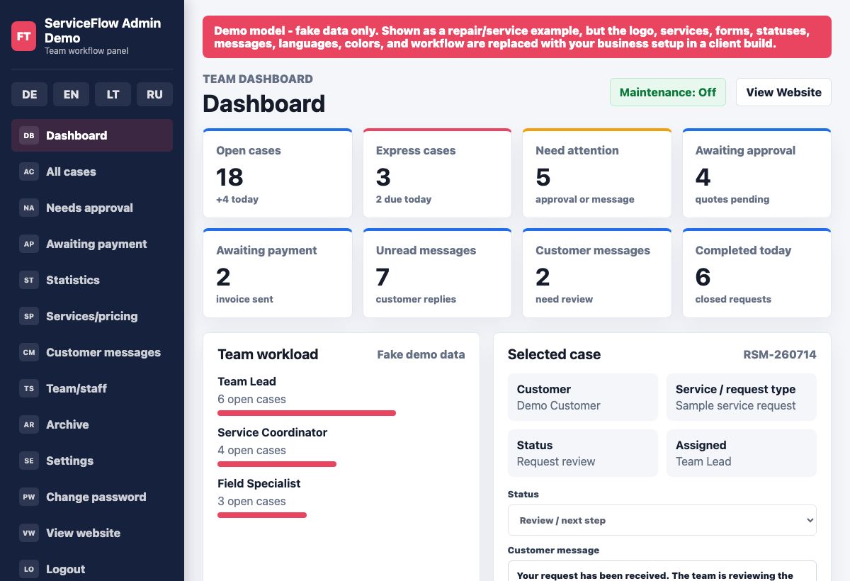Business backend preview screenshot