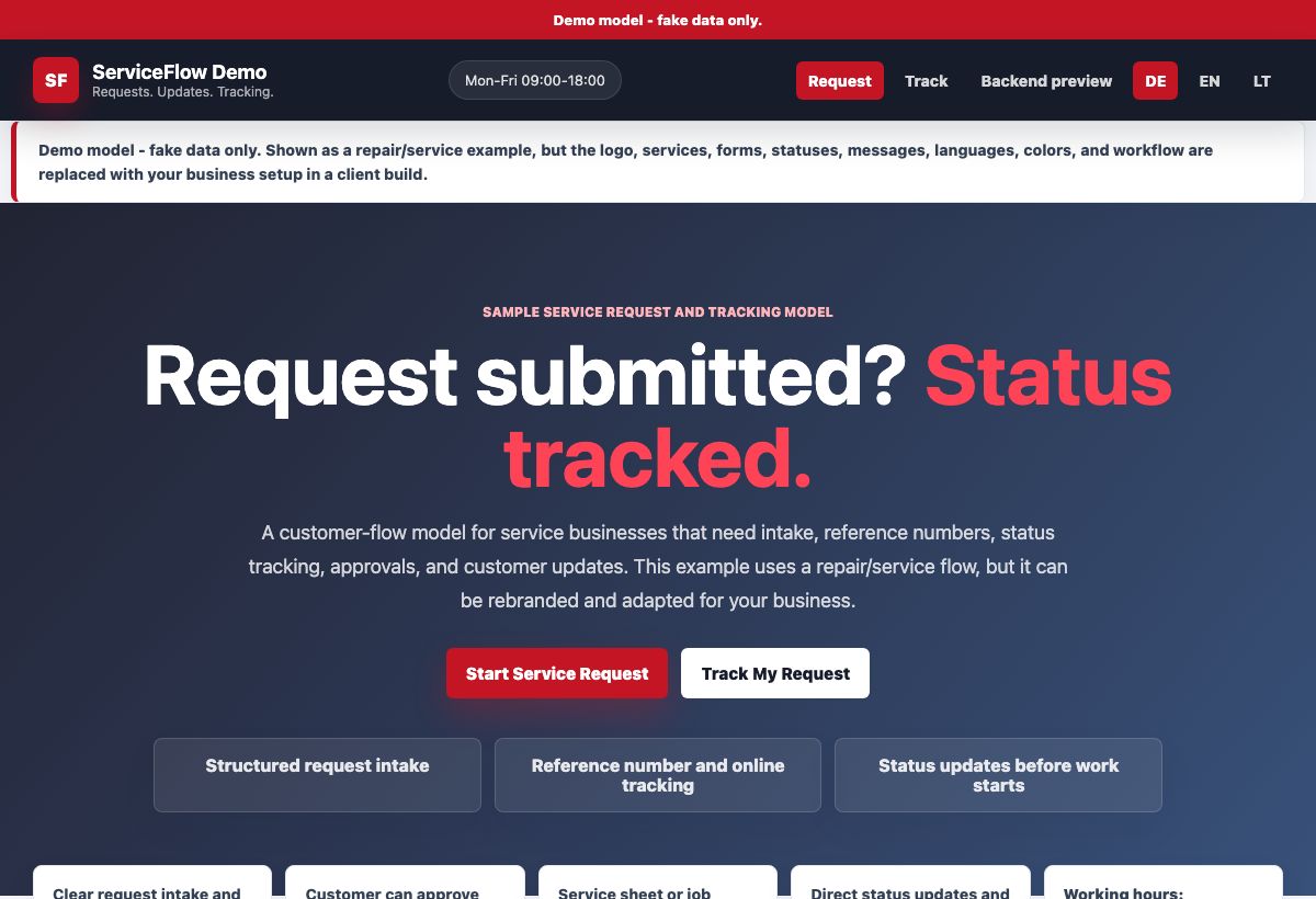 Customer-facing website preview screenshot